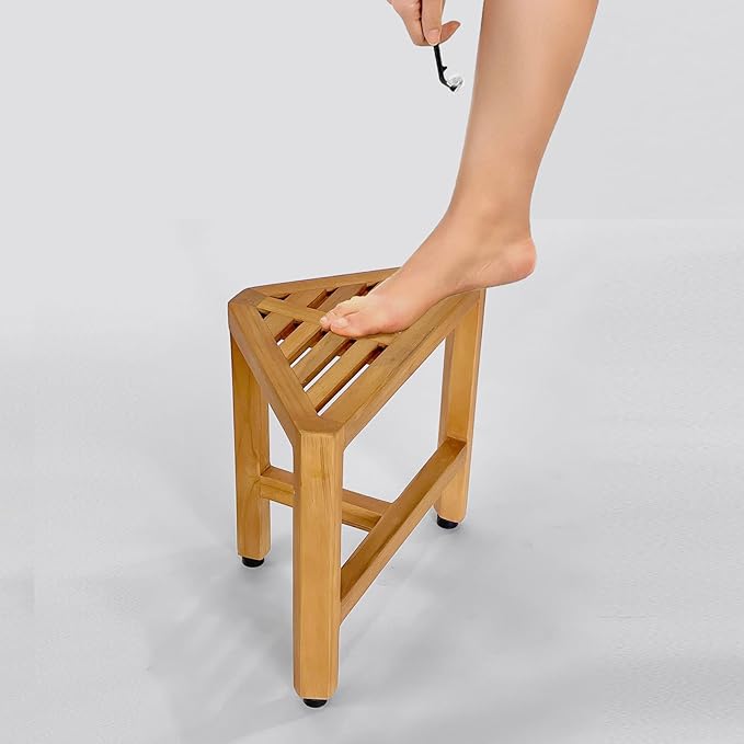Asta Biro Solid Teak Shower/Bath/Spa Corner Foot Stool, Bath Corner Side Table, Fully Assembled, SpaTeak Collection, TB-008