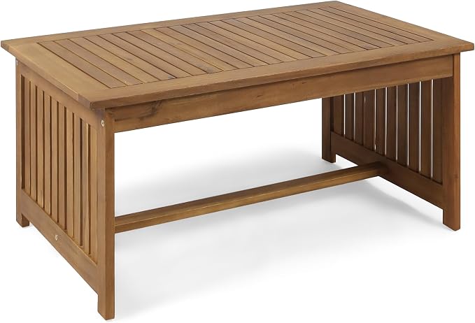 Merax Outdoor Acacia Wood Coffee Table, All-Weather Patio Tables for Outside, Backyard, Porch, Garden, Balcony, Poolside, Brown + Antique Bronze