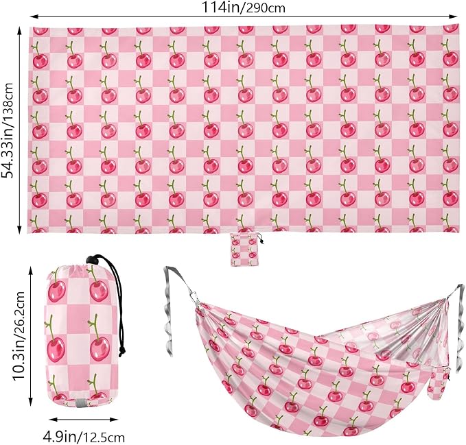Camping Hammock Outdoor Hammocks for Outside Cherry Lattice Beach Trees Portable Lightweight with Pockets Tree Straps Indoor