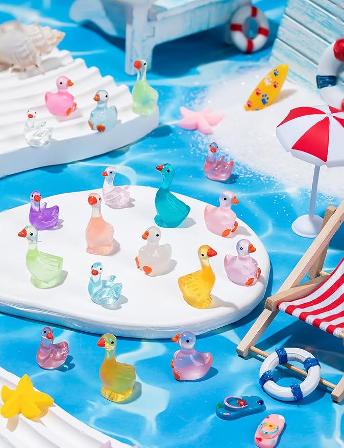 120Pcs Luminous Mini Resin Goose Figurines, 3 Styles | lGow in The Dark Tiny Goose Ornament for Garden, Landscape, Aquarium, Dollhouse, Birthday Party, Room Crafts Decor