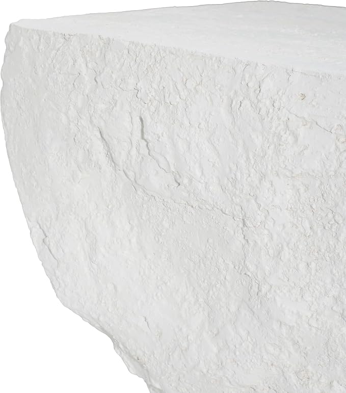 Christopher Knight Home Nataly 18.5" H Small Outdoor Side Table, Hourglass-Like Shape Carved Garden Stool, Lightweight Concrete End Table, Patio Decorative Home Stool for Balcony Backyard, White