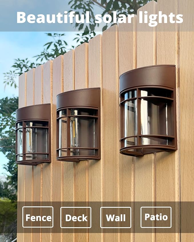 Solar Fence Lights, 8 Pack Deck Light Waterproof Solar Outdoor Lights for Garden Fence Post Backyard Decor, Brown