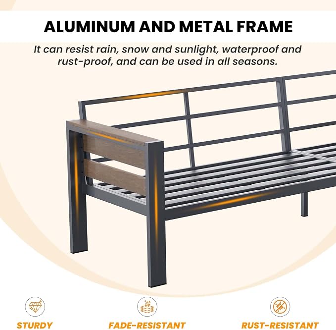 DoCred Aluminum Patio Furniture Set, 4-Piece Modular Patio Conversation Set with Widened Armrests and Thickened Cushions, Metal Outdoor Furniture Set for Porch, Balcony, Deck, Yard, Poolside