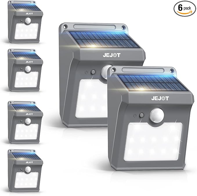 JEJOT 6 Pack Solar Motion Lights Outdoor Waterproof,270° Wide Angle,3 Modes Solar Wall Lights, Anti Glare Solar Powered Flood Lights for Fence Garage Garden Patio Yard
