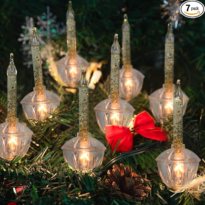 11Ft Golden Christmas Bubble Lights Set, Vintage Christmas Decorations with 8 Golden Glitter Lights (1 Spare), Bubble Lights UL Listed for Christmas Tree Holiday Party Outdoor Lighting Decor