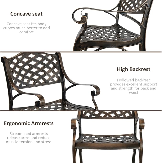 Patio Dinning Set Weather Resistant Cast Aluminum Patio Furniture Set with Umbrella Hole, Bistro Dining Set for Garden (42" x 42" Table D and 4 Chairs Bronze, 5 Pieces)