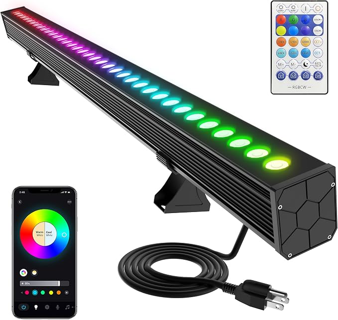 Smart LED Wall Washer Light, 40 Inch RGBCW Outdoor Color Changing Light Bar, App and RF Remote Control, 2700K-6500K Tunable White, 1%-100% Dimmable, Music Sync, 50 Scene Modes, IP65, AC120V