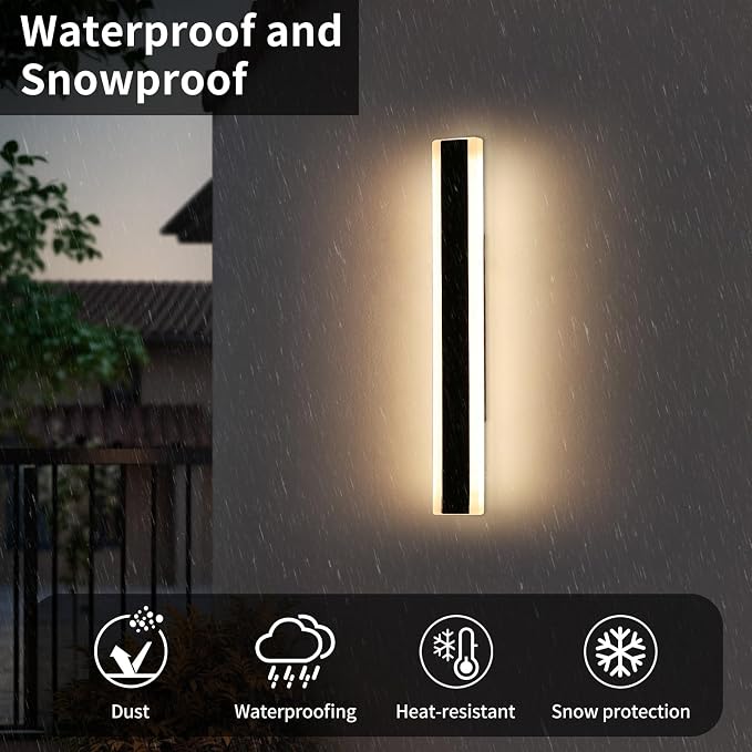 23.6inch Modern Outdoor Wall Light, 3000K Warm White Linear Outside Wall Sconce Waterproof IP65, Acrylic Panel, Black LED Long Wall Lights for Garage Garden Exterior Wall Mount Lights