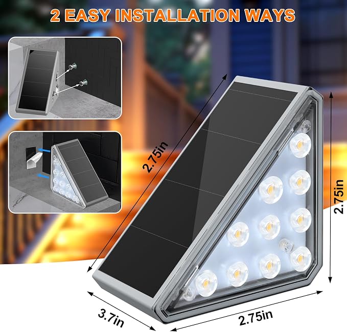 AUDLES Solar Step Lights, 8 Pack Warm White Stair Lights Outdoor Waterproof | LED Solar Deck Light for Outside, IP67-WATERPROOF Light Decor for Stair, Deck, Front Step, Front Porch, Patio and Backyard