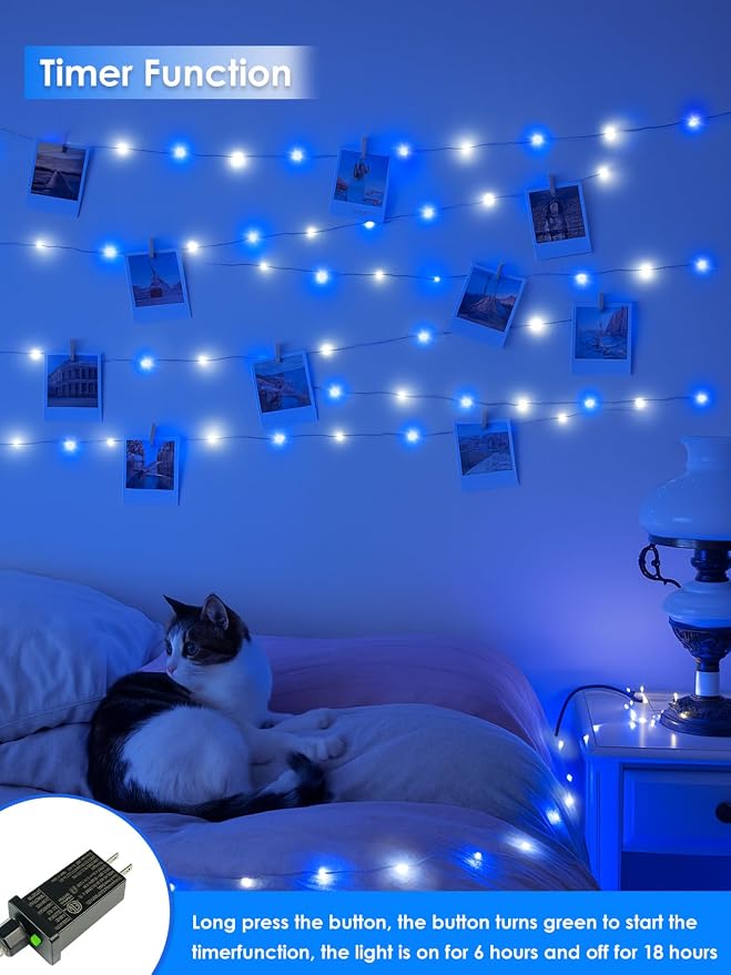 66FT 200 LED Fairy Lights Plug in, 8 Modes Twinkle Lights Blue and White | Waterproof String Lights Outdoor Indoor, Memory, Timer, Copper Wire, Christmas Lights for Bedroom Garden Party Holiday Decor