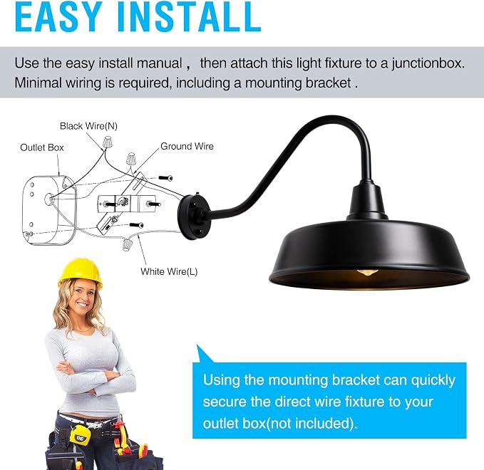 Gooseneck Barn-Lights Outdoor Fixture - 24 inch Farm Style Black Large Lighting Farmhouse Exterior Sconce Wall Light for House, Dusk to Dawn Sensor Front Door Porch Garage (24 inch)