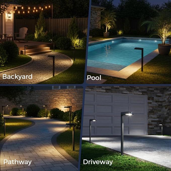 XMCOSY+ Solar Pathway Lights, 4 Pack Metal Motion Sensor Outdoor Lights | 300LM bright garden light for yard, backyard, driveway, walkway, 3 lighting modes, all-night lighting (warm/cool white)
