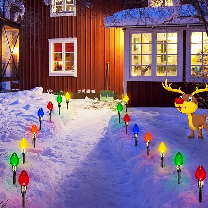 4 Pack C9 Christmas Pathway Lights Outdoor, Total 69.6Ft 40 LED Stake Light | Connectable C9 Pathway Lights, Waterproof Christmas Lights Outdoor for Walkway Yard Lawn Ground Sidewalk Driveway Decorations