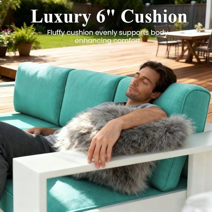 LayinSun Oversized Aluminum Outdoor Furniture, 1 Piece Patio Lovseat Sofa, Deep Seating and Upgraded 6-inch Cushions for Porch, Balcony, Deck