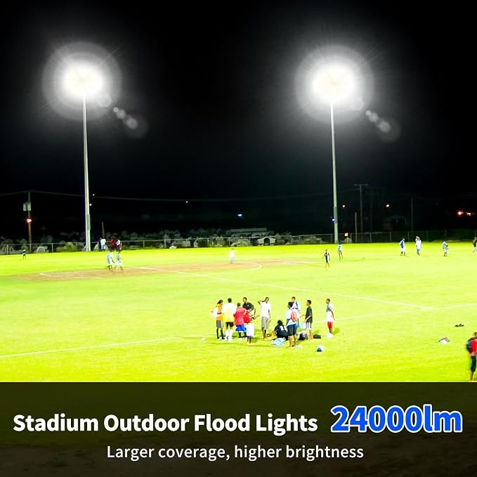 2 Pack 200W LED Flood Light, IP66 Waterproof | 24000LM, 5000K Daylight White, Plug in with 6ft Cord, Outdoor Exterior Lighting, for Yard, Garage, Patio, Backyard, Stadium