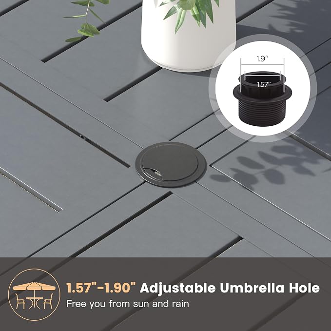 9 Pieces Patio Dining Set, 8 Outdoor Swivel Dining Chairs with 60.1" Round Metal Outdoor Dining Table with Umbrella Hole for Garden Backyard Deck, Grey & Dark Grey