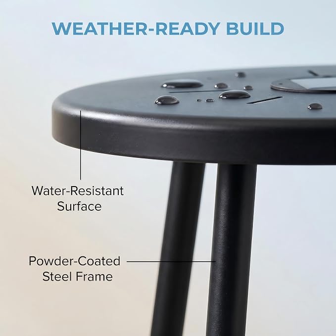 2-Pack Solar Powered Nesting Round Side Table Set, Waterproof Powder-Coated Metal End Table with Solar LED Indicator, Stackable Indoor Outdoor Patio Accent Table for Backyard Garden Balcony Bedroom