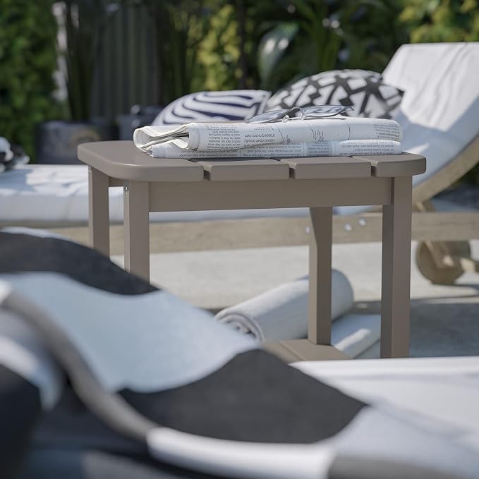Flash Furniture Newport 2-Tier Adirondack Side Table - Recycled HDPE All-Weather Materials - Indoor/Outdoor - Brown