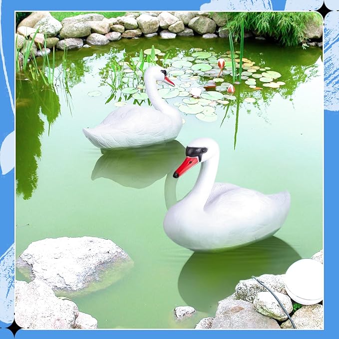 Deekin Swan Decoy Pool Float, 2 Pcs, Goose Decoy for Pond Garden, White | Floating Bird Deterrent, Realistic Swan Shape, Duck Deterrents for Pools, Pond Patio Decor, Water Surface Display