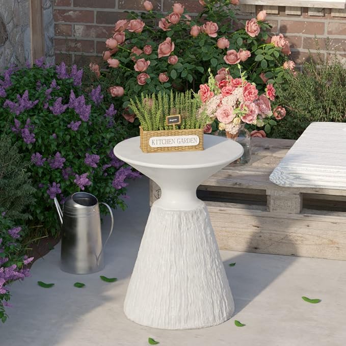 COSIEST Set of 2 Outdoor Side Table, White Mushroom Shaped MgO Accent Table, Lightweight Patio End Table with Rotund Base, Round Top Plant Stand for Garden and Deck