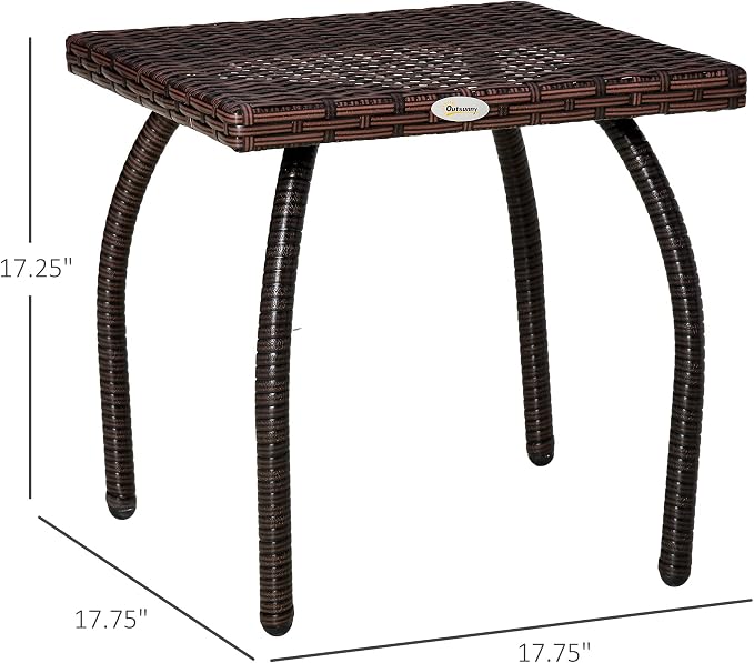 Outsunny Outdoor PE Wicker Side Table, Small Square Rattan End Table, All-Weather Material Coffee Table for Garden, Balcony, Backyard, Brown