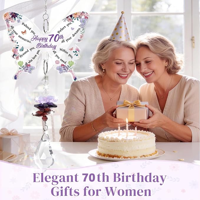 Funnli 70th Birthday Gifts for Women, 70 Year Old Gifts Crystal Suncatcher | Happy 70th Birthday Decoration Gifts, 70th Bday Gift for Mom Grandma Friends Sister Window Hangings Home Decoration