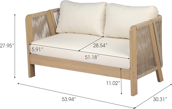 Christopher Knight Home Dalba 4-Seater Patio Furniture Set with Removable Cushion, 5 Piece Outdoor Acacia Wood Conversation Set, Wooden Outdoor Sectional Sofa Set, Beige+Light Teak
