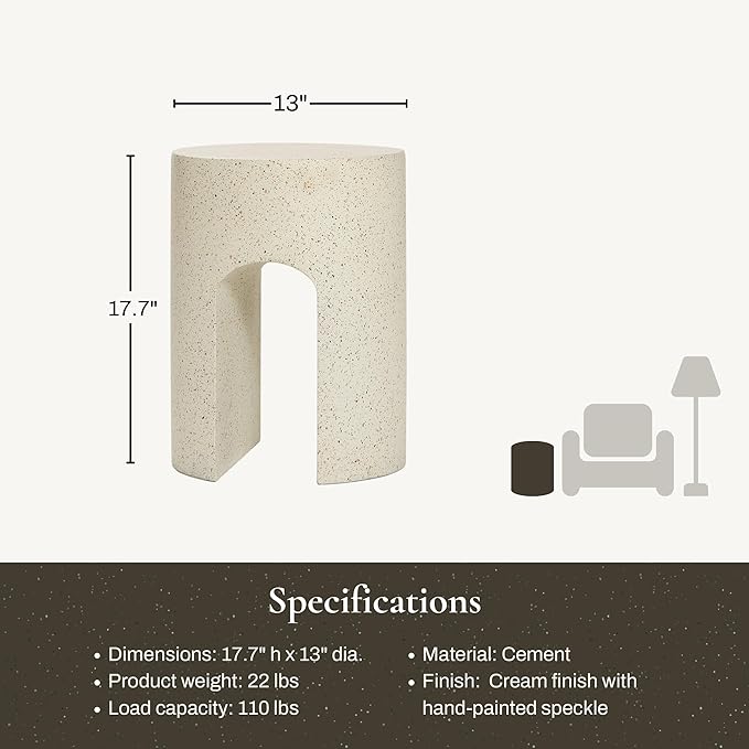 LuxenHome Mod Cream Cement Round with U-Shape Outdoor Side Table, Set of 2