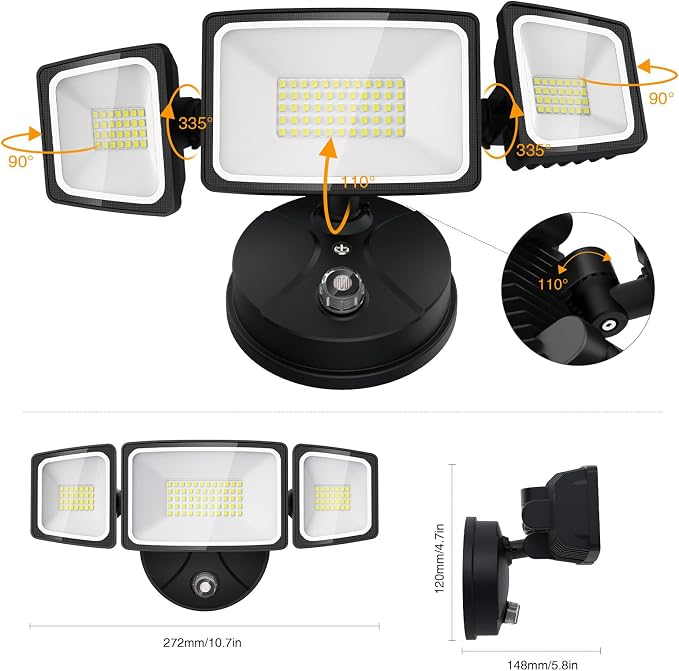 Onforu 70W LED Dusk to Dawn Outdoor Lighting,2 Packs 7000LM Exterior Flood Lights,IP65 Waterproof Outdoor 3 Adjustable Heads Photocell Black Lights Fixture,6500K Daylight White Floodlights(Black)
