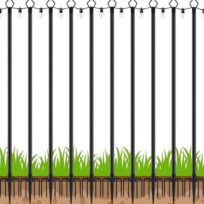 LETIANPAI 10 Pack String Light Poles,10 Ft Metal Poles with Fork for Outdoor String Lights,Outdoor Light Poles with Fork,Poles/Post/Stand for Outside