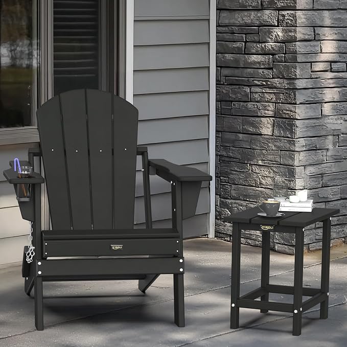 VINGLI Outdoor Side Table, HDPE All-Weather Poly Lumber Patio Side Table End Tables for Porch Backyard Poolside (Black)