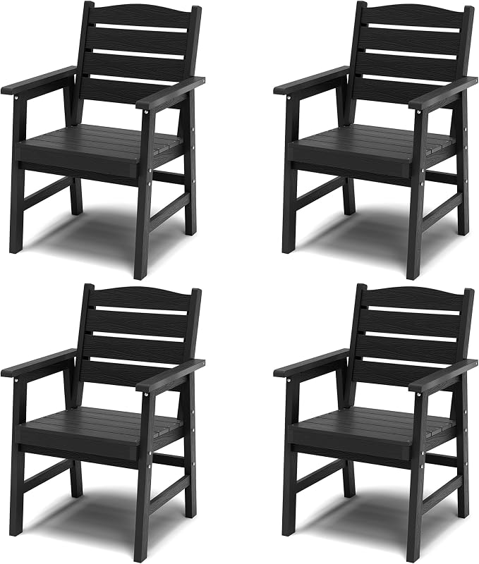 YEFU Outdoor Dining Chairs Set of 4: All-Weather Outdoor Chairs Set of 4 with Wide Seat and Armrests - Heavy-Duty Furniture Set Modern Patio Dining Chair for Outside/Deck/Pool 350lbs Capacity Black