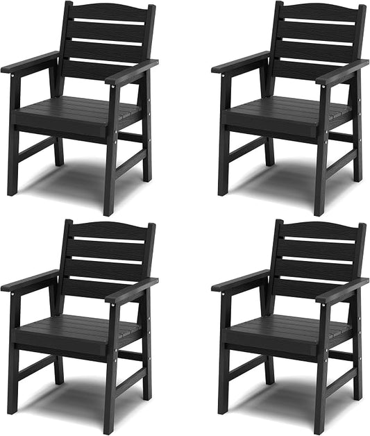 YEFU Outdoor Dining Chairs Set of 4: All-Weather Outdoor Chairs Set of 4 with Wide Seat and Armrests - Heavy-Duty Furniture Set Modern Patio Dining Chair for Outside/Deck/Pool 350lbs Capacity Black