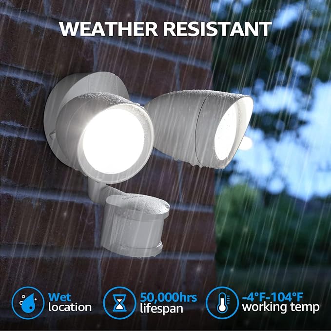 LEONLITE LED Security Light Outdoor Motion Sensor Dusk to Dawn 5000K White | Motion Flood Light for Outside, Dusk to Dawn, UL Listed, Adjustable Dual Heads, Wet Location, Daylight