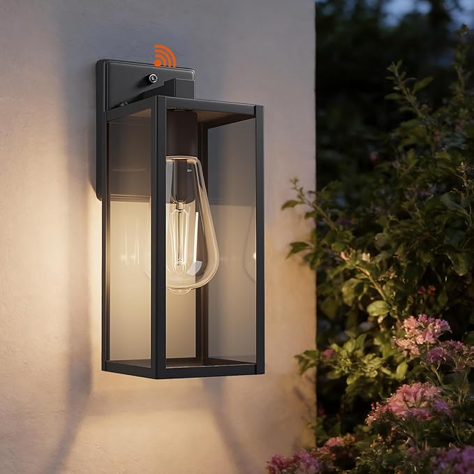 15'' Dusk to Dawn Outdoor Porch Lighting Fixtures Wall Mount, Sensor Exterior Wall Light for House, Ouside Lantern Lamp, Waterproof Wall Sconce Lights, Black Metal Coach Light for Garage Entryway