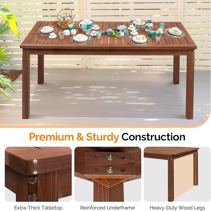VINGLI 3-Piece Outdoor Dining Set, 69" Rectangular Wood Patio Table with 2 Benches, All-Weather Brown Fir Patio Furniture Set for Garden, Backyard, Lawn, Deck