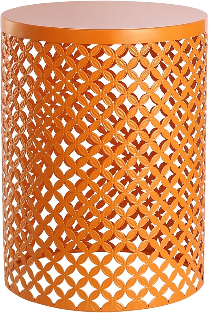 Cylindrical Outdoor Side Tables Set of 3, Metal Frame Accent Table End Table, Vintage Side Tables for Patio Gardens Balconies Cafes Parks (3, Orange)