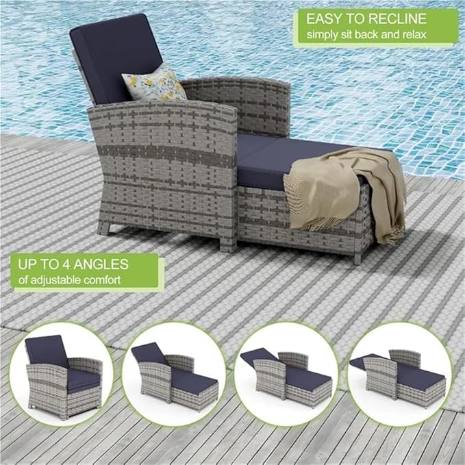5-Piece Outdoor Patio Furniture Set with Chairs Ottomans Wicker Patio Conversation Set Outdoor Sofa with Cushions for Garden and Backyard