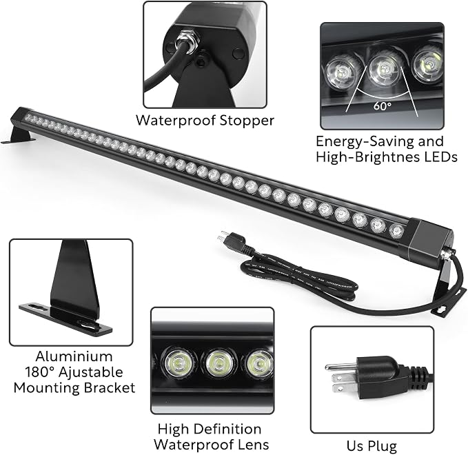 HNRLOY Wall Washer Light,72W 4FT 5000K Daylight White Outdoor Led Wall Washer Light Bars,IP67 Waterproof 120V Plug in LED Light Bar for Garden,Backyard,Building,Courtyard Landscape Lighting(2 Pack)