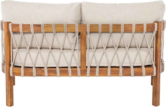 Christopher Knight Home Haven Acacia Wood Outdoor Loveseat and Coffee Table Set, 2 Piece Patio Furniture Set with Water-Repellent Cushion, Solid Wood Outdoor Conversation Set, Beige+Teak