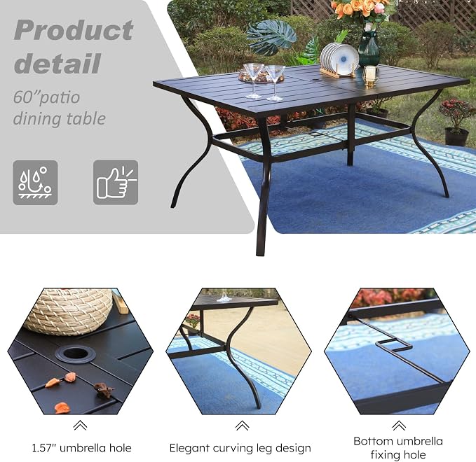 Sophia & Willliam Oversized Outdoor Dining Set 7 Piece Metal Patio Table and Chairs Set with 6 Large Padded Patio Dining Chairs & 60" Rectangular Dining Table, Deck,Lawn,Kitchen Furniture