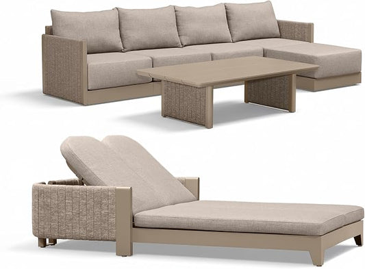 PURPLE LEAF Patio Furniture Set with 2-Person Chaise Lounge 7 Pieces Outdoor Conversation Sets with Coffee Table Patio Sofa with Cushions Weaving Deep Seating Furniture for Porch Lawn Backyard Beige