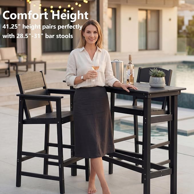 41.25" Outdoor Bar Table, Heavy Duty HDPE Console Table, Weather-Resistant Outdoor Console Table, Modern Bar Height Pub Table for Poolside/Garden/Backyard/Deck/Patio Furniture, Black