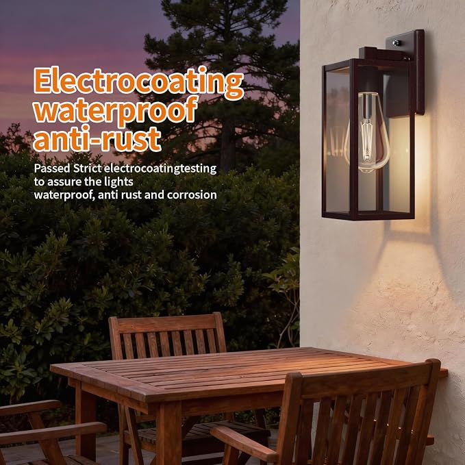 15'' Oil Rubbed Bronze Dusk to Dawn Outdoor Porch Lighting Fixtures Wall Mount, Sensor Exterior Wall Light for House, Ouside Lantern Lamp, Waterproof Wall Sconce Lights, Coach Light for Garage