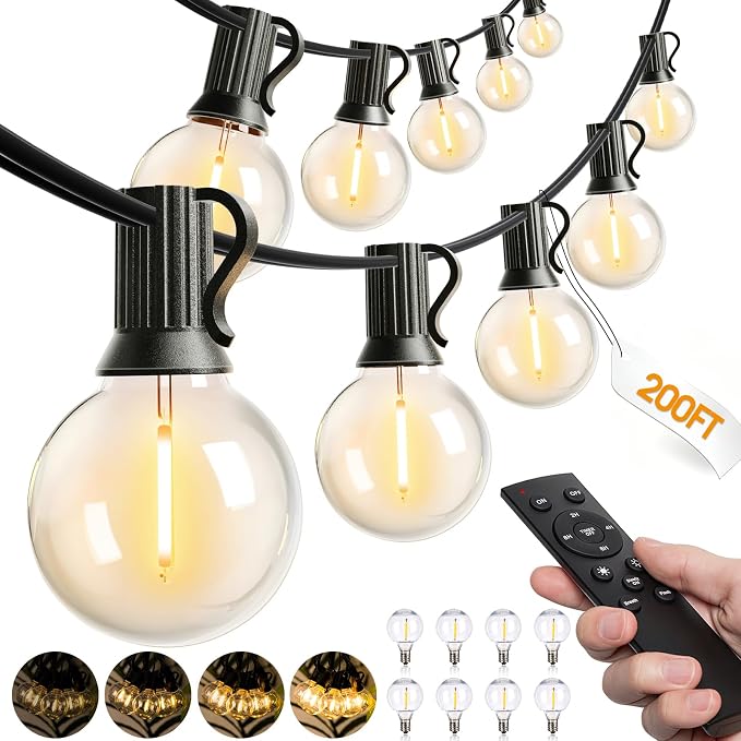 addlon 200FT Outdoor String Lights G40 with Remote Control Dimmable Patio Globe LED 108 Bulbs Waterproof Shatterproof, Hanging Outside Lighting for Backyard Garden, Deck, Balcony, Porch, Café, Bristo