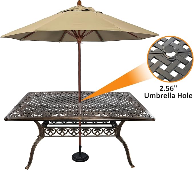 59" Cast Aluminum Outdoor Dining Table,Dining Conversation Side Table, Patio Bistro Table with 2.56" Umbrella Hole for Backyard, Garden, Patio, Porch