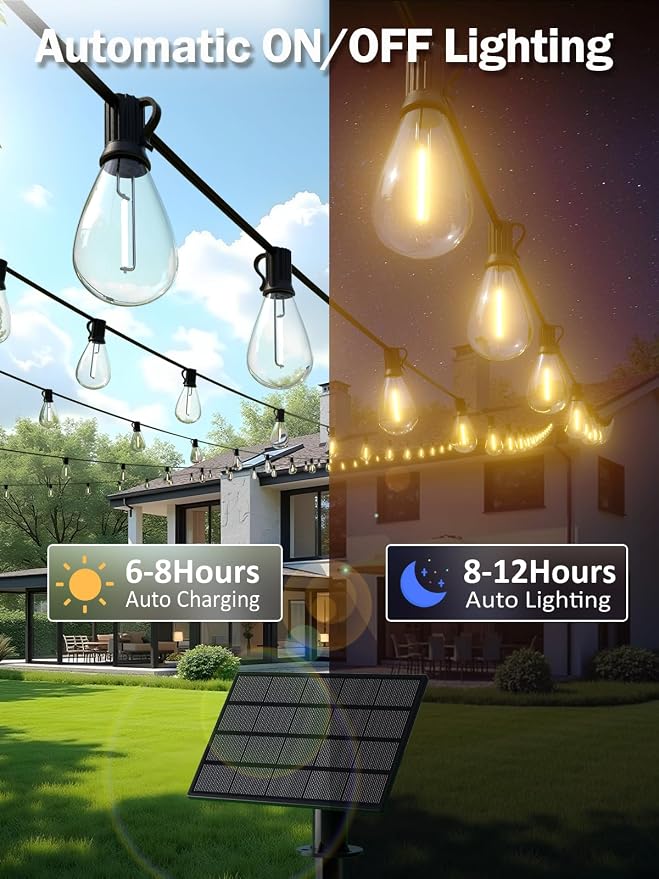 50FT Solar String Lights Outdoor, Dimmable Patio Lights Solar Powered with Remote & USB Port 18+1 LED Shatterproof Bulbs 3 Light Modes, Waterproof Solar Light for Camping Backyard Garden