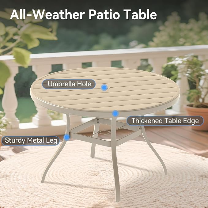 BROVAVE 40" Outdoor Round Dining Table, Metal Dining Tables, Patio Dining Table with Rust-Proof & Easy-Assembly for Deck/Lawn/Garden, Sandstone