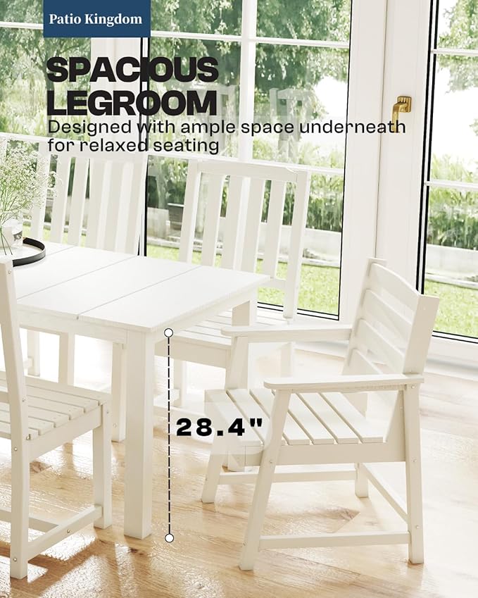 5-Piece Outdoor Dining Set with 11FT Umbrella for 4,White | 75.2'' HDPE table, chairs included, weather-resistant furniture with hole, ideal for lawn, poolside, yard, garden, deck