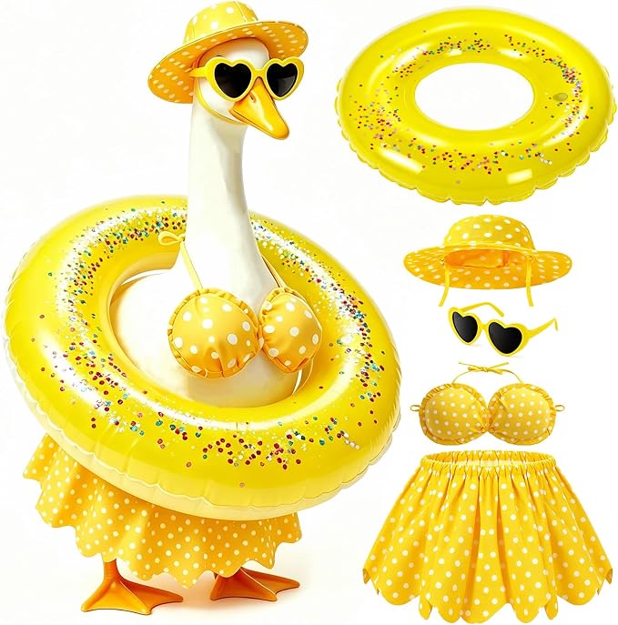 Hikkcos Bikini Porch Goose Outfits Summer Goose Clothes with Swimsuit Floatie Hat Sunglasses for 23" 17" Plastic Duck Statues Costumes, Garden Decor for Outdoor